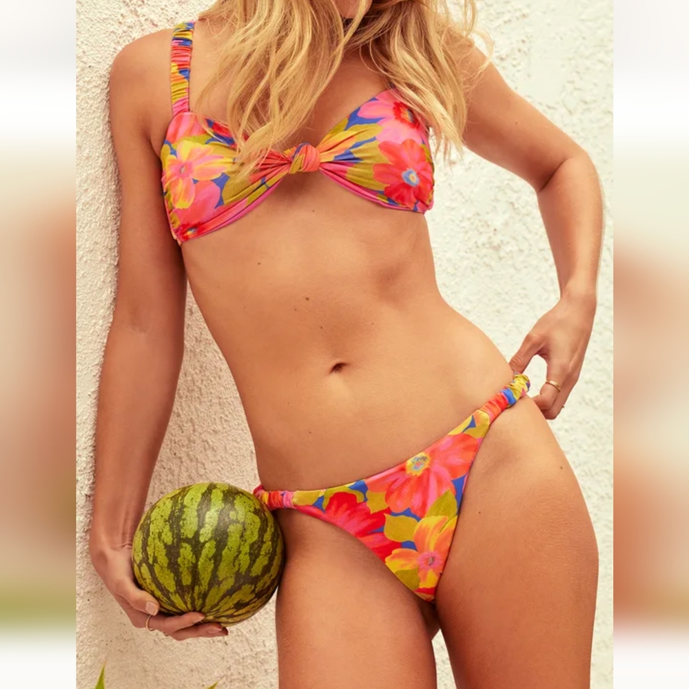 Sunny Coast Pink Multi Floral Print Ruched Bikini Bottoms Billabong